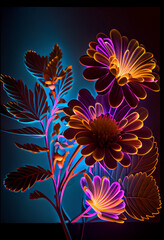Poster - Beautiful abstract flower in neon light. Minimalism modern style concept. Dark Background
