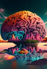 Aufkleber - Beautiful abstract surreal brain  landscape mountain  space collage concept, contemporary colors and mood social background