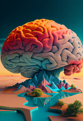Poster - Beautiful abstract surreal brain  landscape mountain  space collage concept, contemporary colors and mood social background