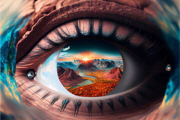 Aufkleber - Abstract eye concept looking on a nebula dust in infinite space background