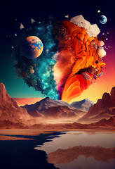 Poster - Beautiful abstract landscape big bang, contemporary colors and mood social background. 