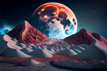 Poster - Beautiful abstract landscape moon, contemporary colors and mood social background. 