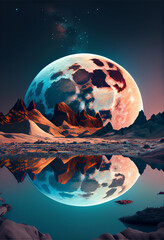 Poster - Beautiful abstract landscape moon, contemporary colors and mood social background. 