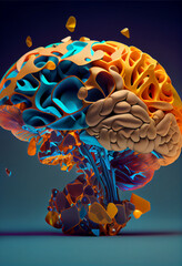 Poster - Beautiful abstract brain with mushrooms concept, contemporary colors and mood social background. 
