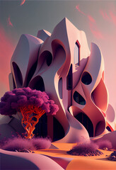Poster - Beautiful abstract landscape building concept, contemporary colors and mood social background.
