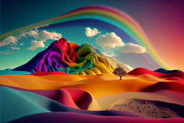 Aufkleber - Beautiful abstract landscape rainbow concept, contemporary colors and mood social background