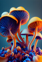 Poster - Beautiful abstract mushrooms concept, contemporary colors and mood social background