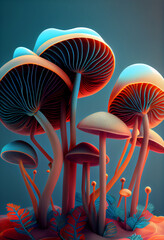 Poster - Beautiful abstract mushrooms concept, contemporary colors and mood social background