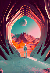 Poster - beautiful abstract surreal landscape retro futuristic world of computer space in the style of scienc