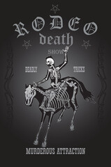 Wall Mural - vector image of a cowboy skeleton on a skeleton horse in a poster style