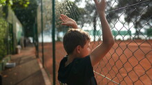 Little Boy Watching Tennis Match Clapping Hands Observing Sport Game