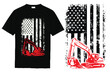 Excavator with USA Flag T Shirt Design