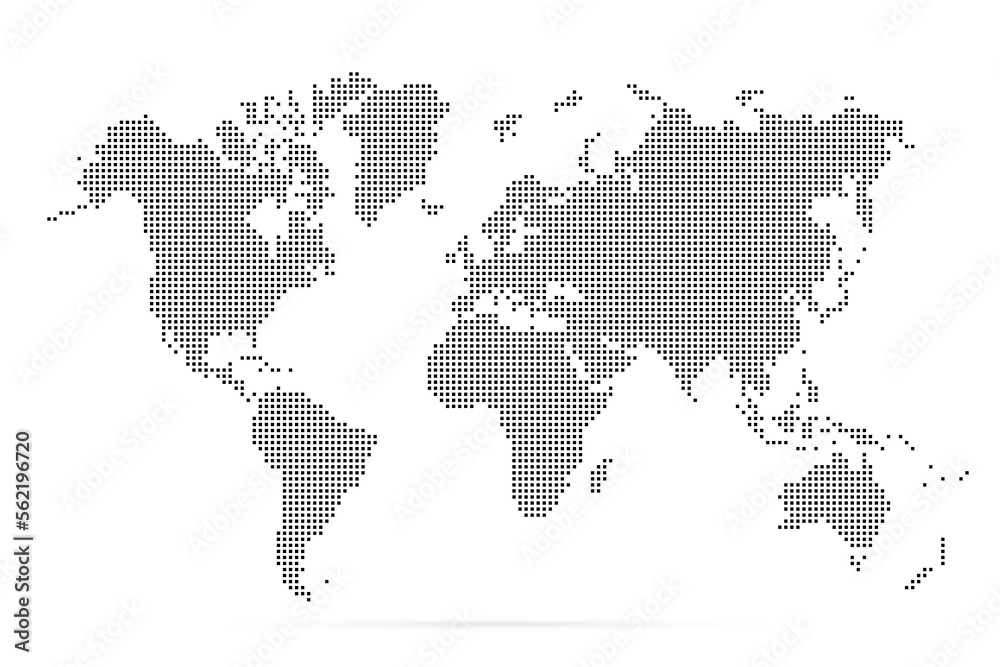 World map with square dot. Black dotted squares world map isolated on ...