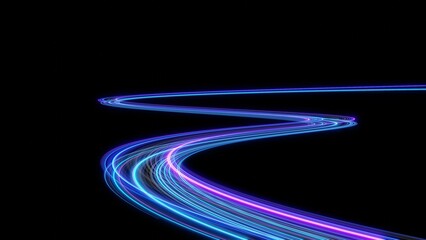 3d Neon light effect glowing trails. Colorful Light motion speed background. Motion blur long time effect. Technology 5g design concept. Laser beam sparkling on dark scene. Fast moving to futuristic.