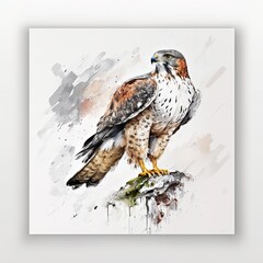 Wall Mural - Falcon painting digital illustration, white background. Generative AI