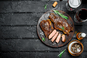 Poster - Grilled beef steaks with herbs and red wine.