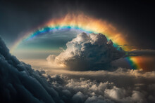 Rainbow Over The Clouds, After Storm Colorful Background, Genereative Ai