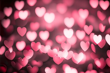 Poster - Blurred pink, viva magenta heart lights background for Happy Valentines day, 14 February, romantic holiday, texture design. AI generative