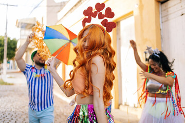 Brazilian Carnival. Group of friends celebrating carnival party