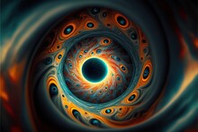 A Computer Generated Image Of A Black Hole In Space With A Blue Center Surrounded By Orange And Blue Swirls And Bubbles, With A Black Center Surrounded By A Black Circle Of Blue And Orange.