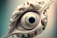  A Very Artistic Looking Object With A Big Eyeball In It's Center, With A Blue Background And A Light Blue Background Behind It, With A White Border, And A Blue,.
