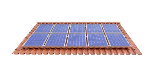 Canvas Print - Solar panels on the roof in realistic 3d render