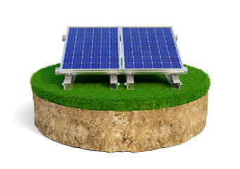 Wall Mural - Solar panels on terrain with grass in 3d realistic render
