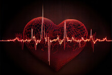 3d Red Heart Cardiogram. Generative AI