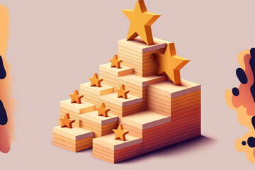 Wall Mural - arranging wood block stacking as step stair with five star shape. The best excellent business services rating customer experience concept. Generative AI