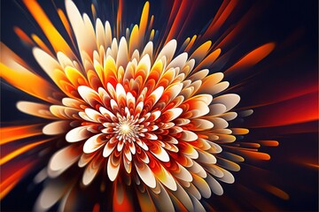  a colorful flower with a black background and a white center and orange center and a red center and yellow center and white center and a black background and orange center and whit Generative AI