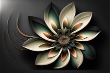  A Large Flower With A Black Background And A Gold Center Piece In The Center Of The Flower Is A Green And White Flower With A Brown Center Piece In The Middle Of The Center Of The. Generative Ai