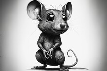  A Drawing Of A Mouse With Big Eyes And A Tail, Sitting On Its Hind Legs, With Its Front Paws On The Ground, With Its Front Paws On The Ground, With Its. Generative AI 