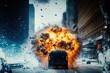 A car explodes on the street. Action scene. Made with Generative AI.