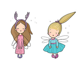 Wall Mural -  ute cartoon fairy. Elves princesses with wings. little girl.