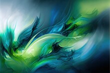  A Painting Of A Green And Blue Flower With A White Background And A Blue Frame Around It With A White Border Around The Edges Of The Picture And A Blue Border With A Green Border. Generative Ai