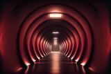 Fototapeta Do przedpokoju - Elegant dark red tech background wallpaper illustration of a futuristic minimal sci fi alien reflecting concrete corridor tunnel void. Generative AI