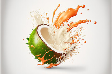 Wall Mural - Splash of coconut juice isolated on a white background. Generative AI