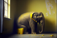 Depressed Yellow Elephant Concept, Generative AI