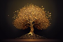 An Illustrious Tree Of Gold, Complete With Greenery And A Hefty Trunk Generative AI