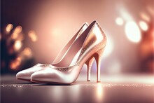 Stylish Light Women's Shoes High Heels With Glitter And Sequins, Wedding , Valentine's Day Occasion. Generative AI