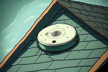 Smoke Detector Put On Apartment's Roof. Generative AI