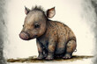 Baby warthog sitting watercolor, Generative AI