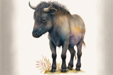 Wall Mural - Wildebeest  standing  watercolor, Generative AI