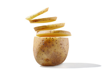 Wall Mural - Potato slices on white background