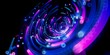 Leinwanddruck Bild - 3d render. Digital futuristic ultraviolet wallpaper, abstract neon background, pink blue glowing lines and bokeh lights
