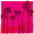 Leinwandbild Motiv Square card pink palm tree california travel summer seaside vacation illustration surf paradise