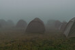 Tents at the campsite near ngorongoro crater. Foggy morning at Ngorongoro conservation area, Tanzania