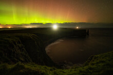 Northern Lights Over Lighthouse At Duncansby Head, Caithness, Scotland