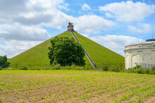 Waterloo Memorial In Belgium. Lion's Mound On The Battlefield Of Waterloo. In 1815 Near Waterloo A French Army Under The Command Of Napoleon Was Defeated.