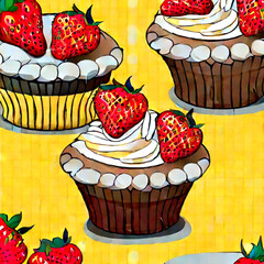 Wall Mural - Cupcake mit Erdbeeren